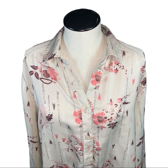 Chicos button down blouse size 1 medium cream floral pink feminine office fall - Picture 2 of 9